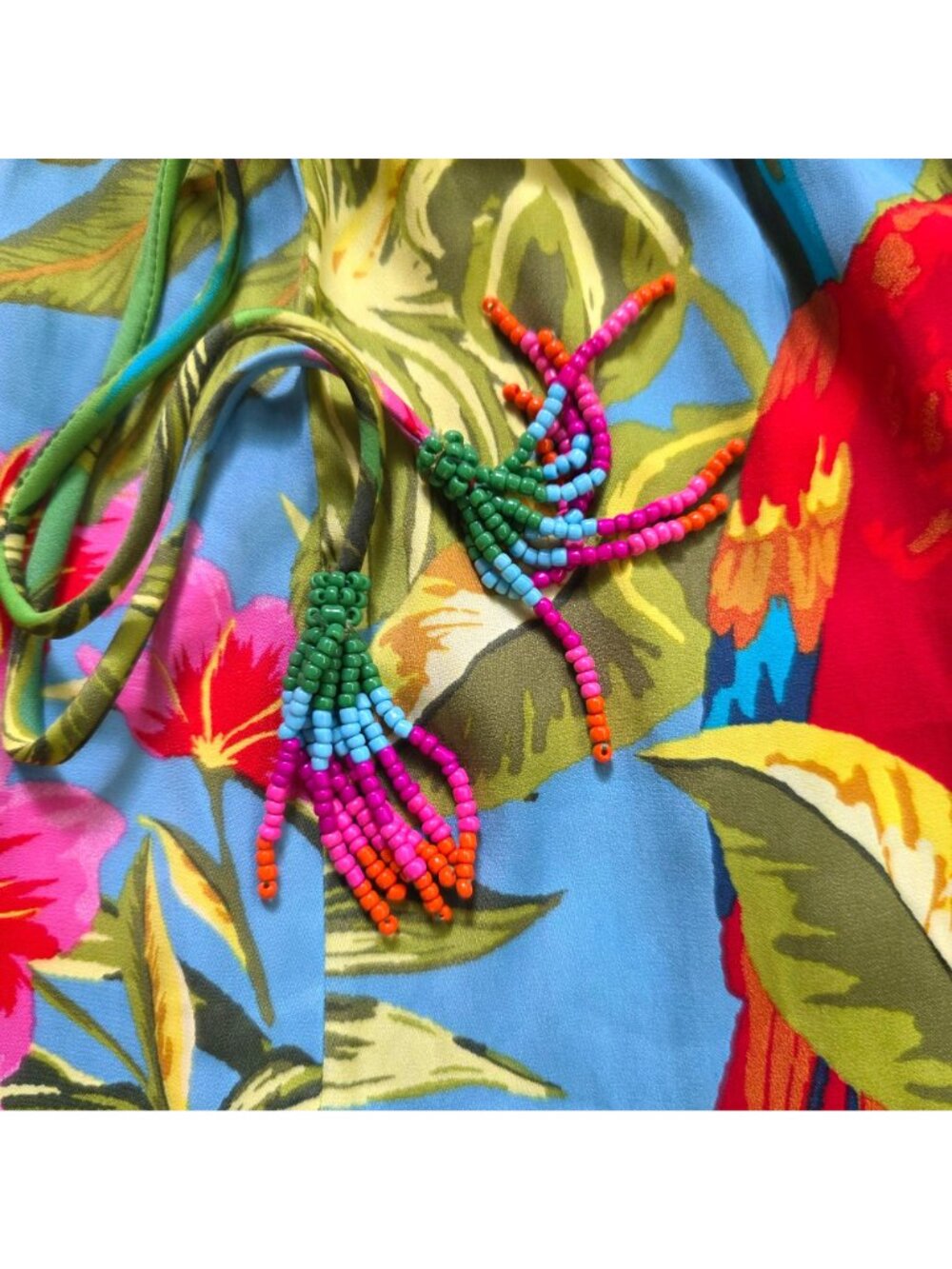 Rachel Roy Womens Wide-Leg Pants Size XS Tropical Print W/ Beaded Tie Detail NWT - Picture 4 of 11